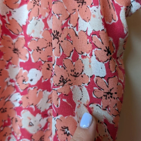 Max Studio Pink Coral White Floral Stretch Waist  Dress Women Medium - Picture 12 of 12